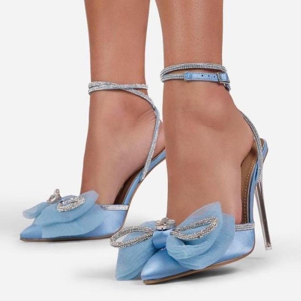 EGO Blue Heels with Bow and Rhinestone Accent Size 5 - Picture 5 of 15